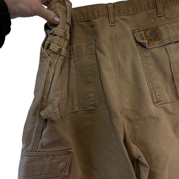 90s Carhartt duck canvas Mens 40 Distressed Faded Shorts tan - Picture 11 of 16